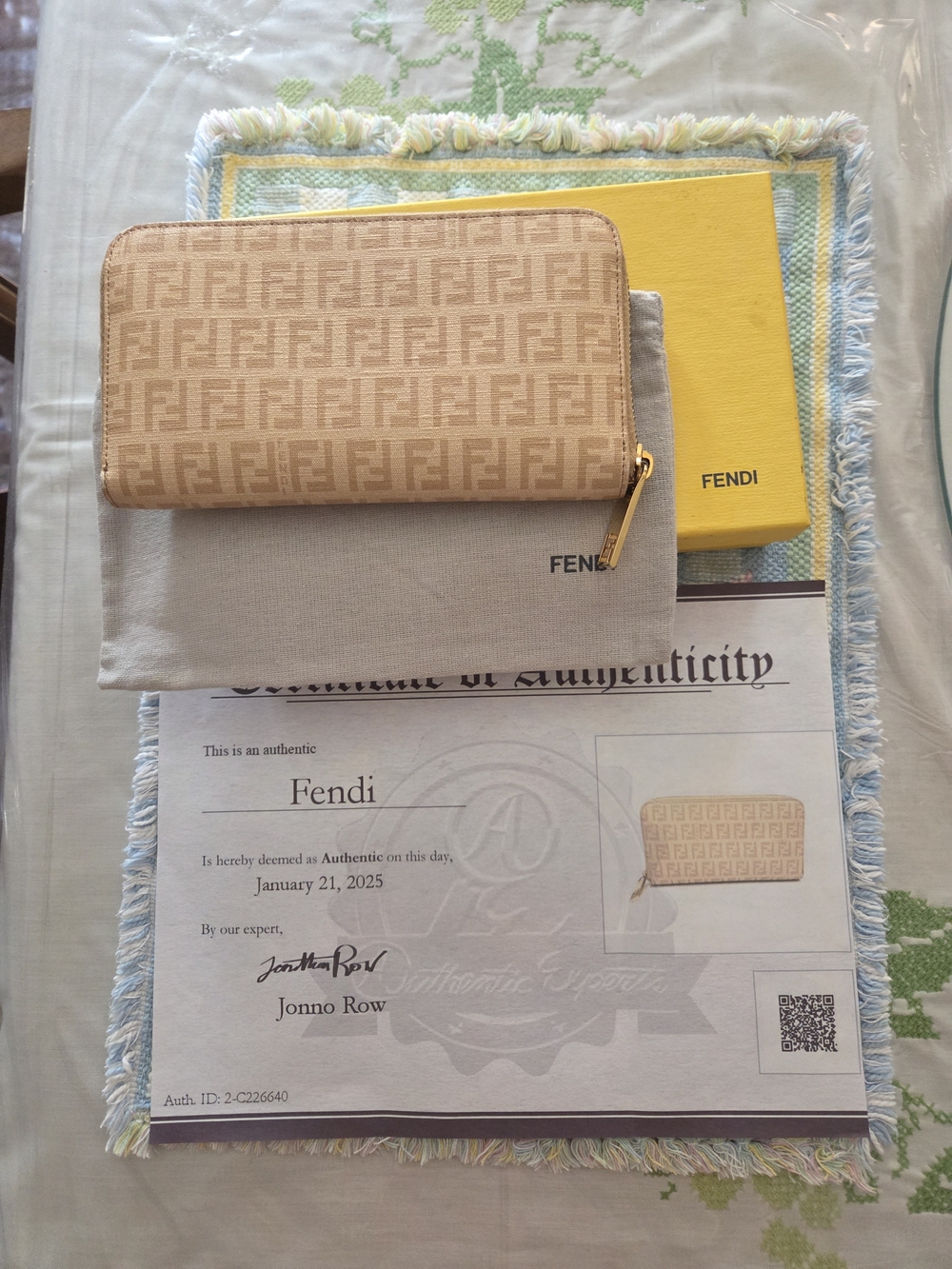 Fendi Zucca Zip-Around Wallet in Beige